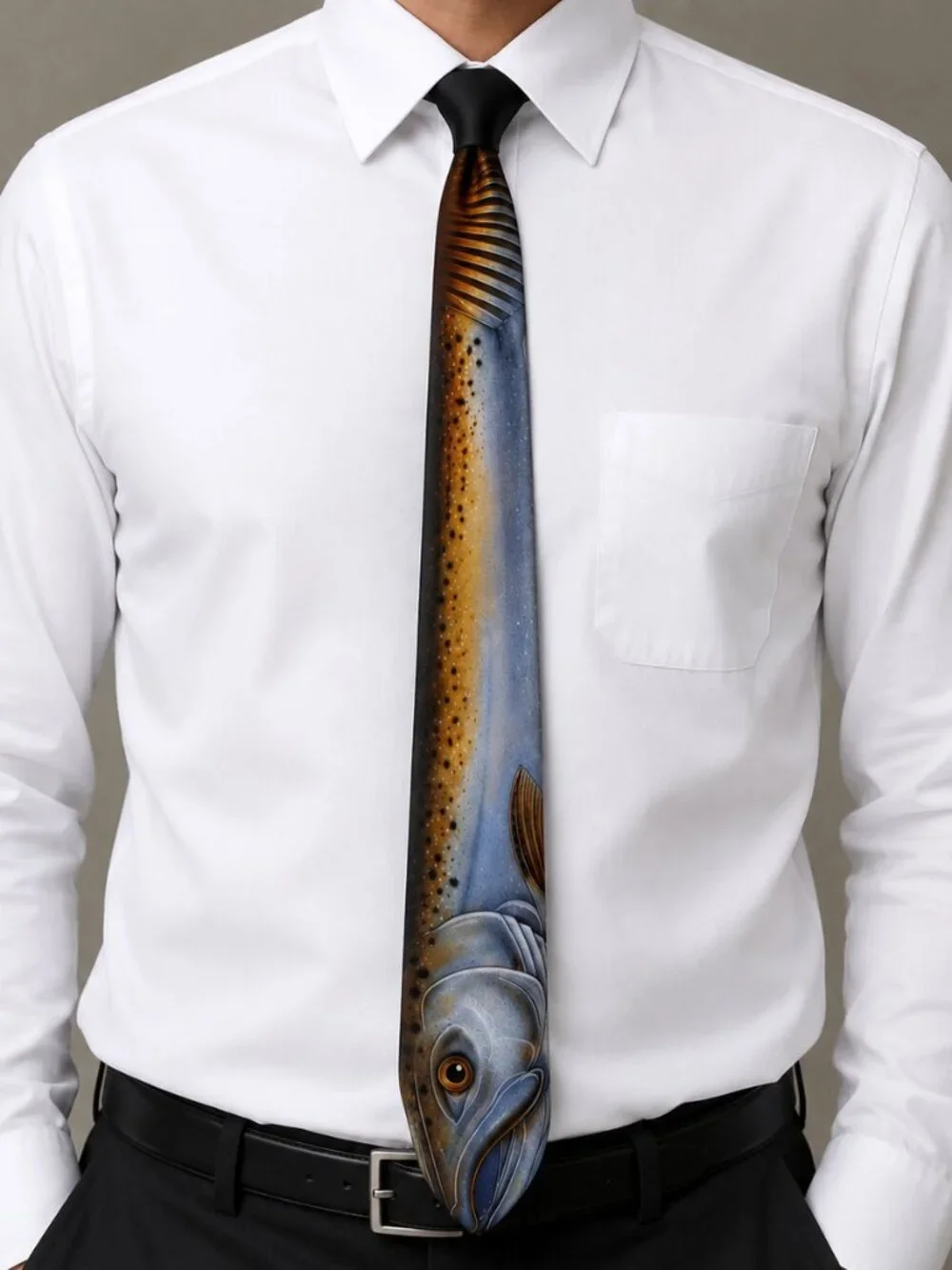 VTG 1986 Ralph Marlin King Salmon Fish Necktie Fly Fishing Novelty USA Made